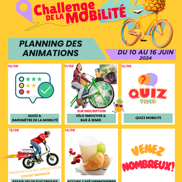 Planning des animations proposées pendant la semaine du challenge
